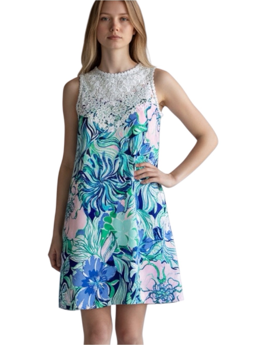 Lilly Pulitzer XX Small (XXS) Dress Nala Shift Party Thyme Crochet Lace